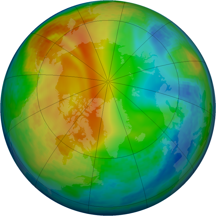 Arctic ozone map for 20 December 1993
